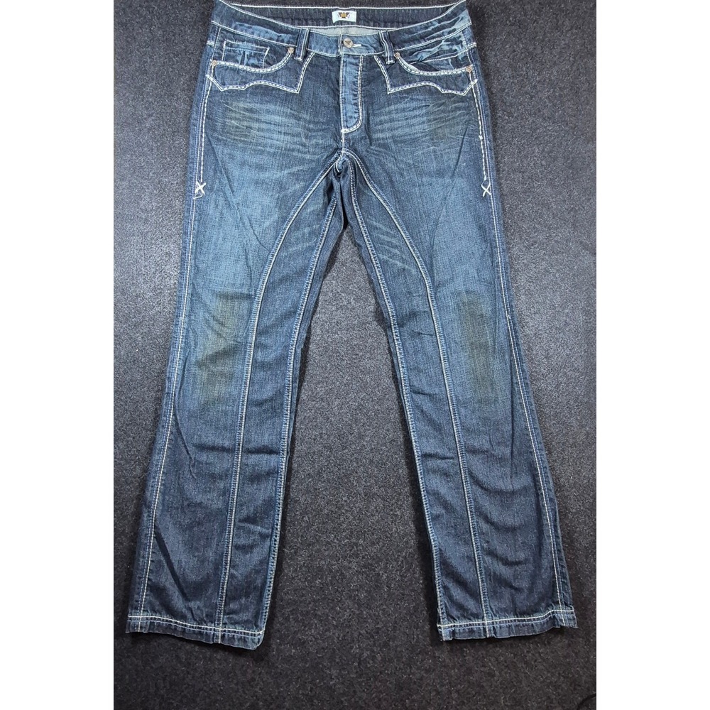Antik Denim Mens Bootcut Jeans Size 36 Dark Wash Embroidered Y2K MCC22009